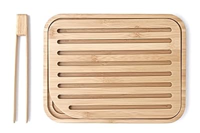 Pebbly NBA055 Set Planche à Pain et Pince à Toast Bambou Beige 26x20x2 cm 2 unité(s)