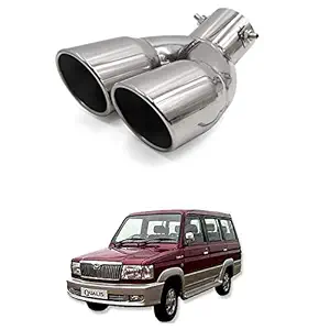 Oshotto Stainless Steel SS-011 Car Exhaust Dual/Double Pipe Muffler Silencer Cover Compatible with Toyota Qualis (Chrome)
