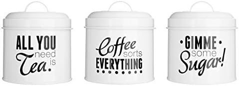 Powder Paint Pun & Games Round Tea, Coffee, Sugar Canisters Made By Metal