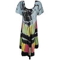Mogul Interior Elina Women Sundress Embroidered Tie-Dye Lace up Resort Dresses Blue