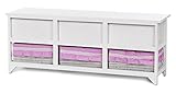 Landhaus Kommode Schrank weiß Sideboard mit 3 Schubladen 3 Körbe Rosa Bezug NEU - 4