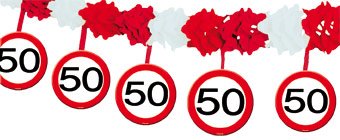 Papier Girlande Zahl 50 Verkehrsschild, Länge 4m, Material Papier