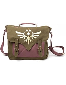 Zelda Tasche Golden Triforce Green Canvas in Grün Braun 100% gewachster Baumwolle | Messenger Bag | Umhängetasche