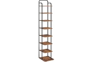 Hzuaneri Vertical Shoe Rack, Shoe Shelves, Wood Shoe Organizer for Closet, Entryway, Shoe Tower for Small Spaces, Free Standing, with 2 Hooks, Rustic Brown and Black, 8 Tier(26.5Wcm) SR04301B