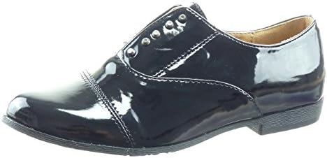 Sopily Women's Fashion Shoes Brogue Shoe - Ankle-High - Patent Heel Block Heel 2 cm - Black WLD-8-B20 T 39