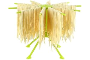 Ourokhome Collapsible Pasta Drying Rack- Plastic Household Noodle Stander with 10 Arms(Green)