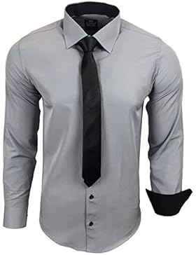 Rusty Neal Herren Kontrast Hemd Business Hochzeit mit KRAWATTE S bis 6XL