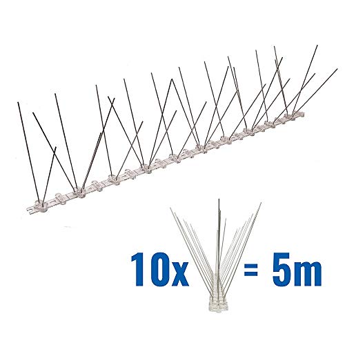 Pestsystems 5 Metros Base de Policarbonato-2-Hilera de Púas Antipalomas la Solución de Calidad para el Control de Aves, Transparente