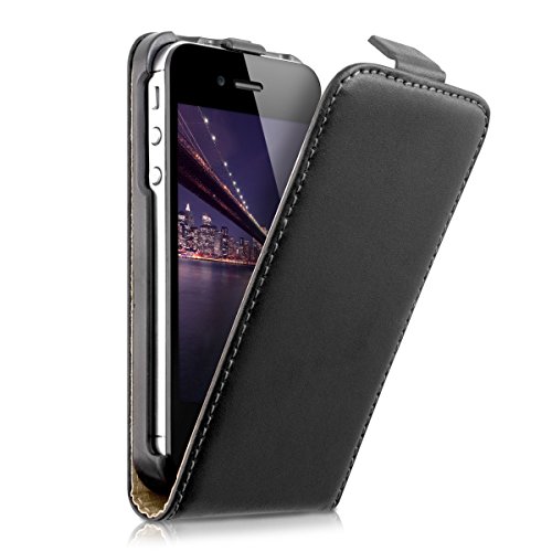 kwmobile Funda para Apple iPhone 4   4S - Carcasa para m  vil de  Cuero sint  tico  - Case  Plegable  en  Negro 