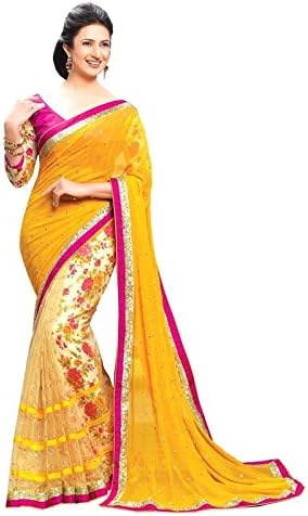 f4style Women's sarees Designer Traditional Partywear Georgette Saree with unstitched Blouse Piece