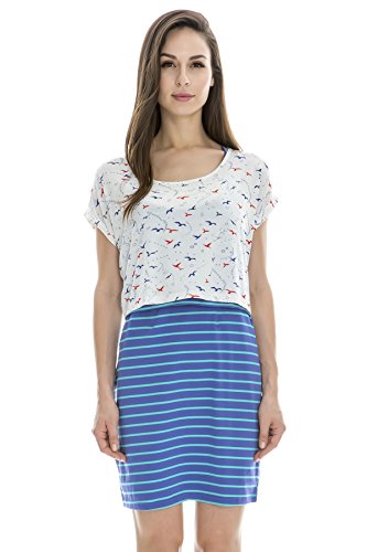 Bearsland Women's Breastfeeding and Nursing Striped Summer Dress with Shirt Over Top