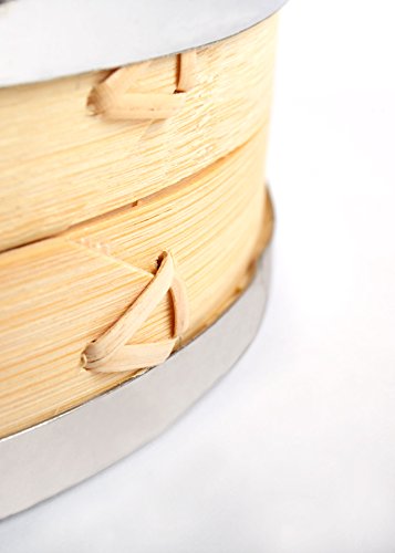 Andrew James – 22.86cm (9 Inch) Bambusdämpfer mit Edelstahlringen – 2 Etagen – Inklusive Essstäbchen Set und Dim Sum Dämpferpapier - 4