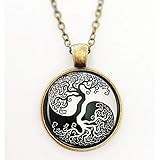  Yin & Yang Damen Halskette mit Anhänger Lebensbaum bronze 60cm Kette schwarz weiß handmade Schmuckphantasien rund Glas-Cabochon 25mm Baum des Lebens vintage