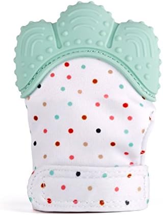 MumsDoor Mitt Baby Teething Mittens Glove - Innovative designed baby teething Mitten - Soothing Pain Relief- Age 2-12 Months Protects Babys Hands from Salvia &amp; Chewing - Adjustable strap. Travel mate. (Mint Green)