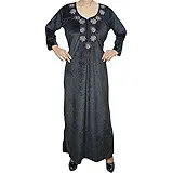 Indiatrendzs Women Winter Nighty Solid Embroidered Neckline Warm Sleepwear Nightgown