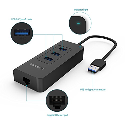 dodocool 3-Port USB 3.0 Hub mit RJ45-Gigabit-Ethernet-Adapter Freier Treiberunterstützung 10/100/1000 Mbps-Ethernet-Schwarz - 5