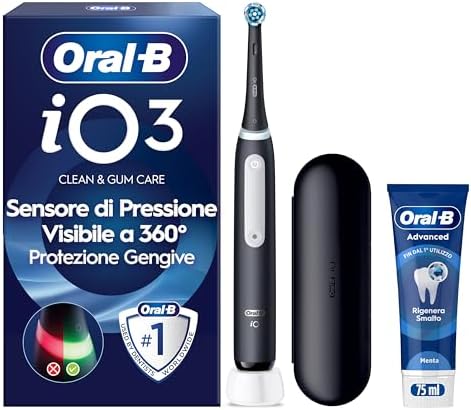 Oral-B Spazzolino Elettrico Ricaricabile iO 3N Nero, 1 Testina Di Ricambio, 1 Spazzolino Elettrico Oral B + 1 Dentifricio Gengive & Smalto Pro-Repair Classico 75ml