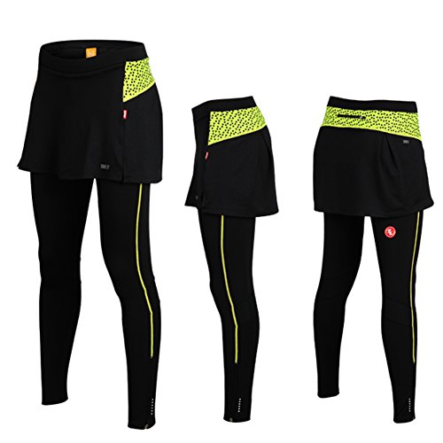 iisport Radhose damen lang Radlerhose gepolstert Laufhose Leggings mit Minirock Schwarz