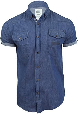 Mens Denim Shirt by Smith &amp; Jones Short Sleeved (Mid Blue) S