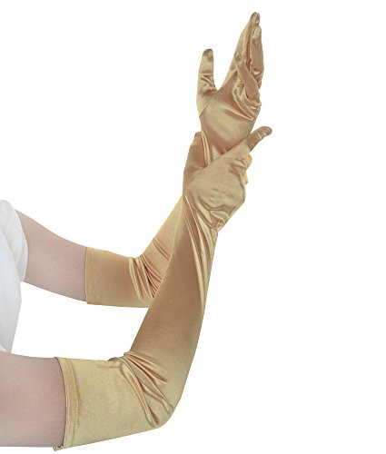 JISEN mujeres Formal de Novia de satén banquete boda fiesta Opera guantes largo de regalo 22 pulgadas - Dorado -