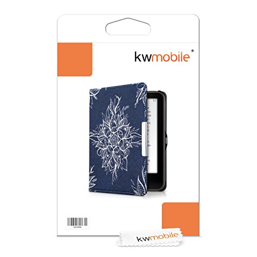kwmobile Hülle für Tolino Vision 1 / 2 / 3 / 4 HD – Flipcover Case eReader Schutzhülle – Bookstyle Klapphülle Batikblume Design Weiß Dunkelblau - 7