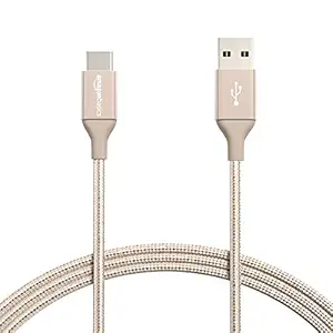 AmazonBasics Double Braided Nylon USB Type-C to Type-A 2.0 Male Cable, 6 feet, Gold