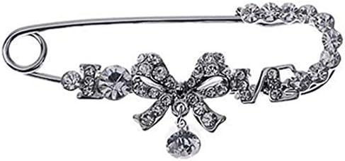 Brooches Store Silver & Crystal Bow Charm Safety Pin Brooch