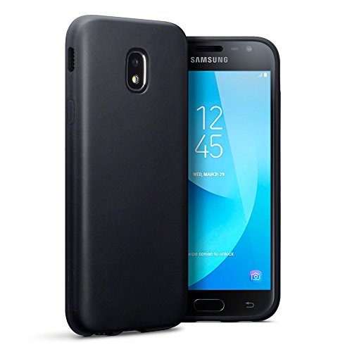 Samsung Galaxy J3 2017  Version J330F  Funda Protectiva de Silicona Gel TPU estrecha - Negro oscuro acabado mate