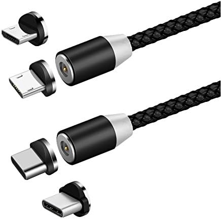 Micro USB Cable, USB-C Cable, [2 Pack, 6.6FT] Magnetic Charging Cable with 1 Android Connector and 1 Type C Connector, Magnet Round Head Micro USB 2.0 A to Micro B + USB-C 2 in 1 Charger Cord