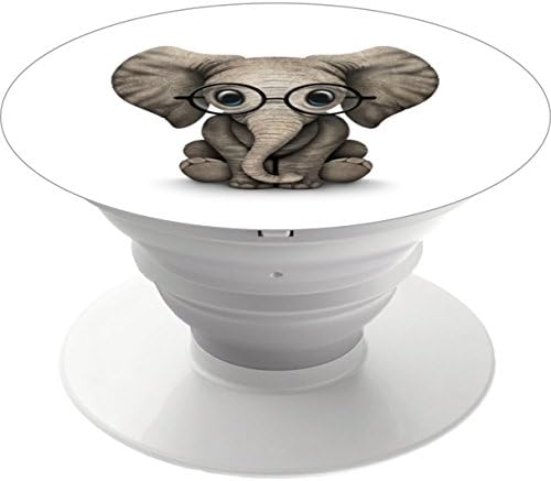 Premium Mounts and Stand, Expanding Stand Pop Grip Mount Sockets for iPhone,Smartphones and Tablets - cute baby elephant with reading glasses white