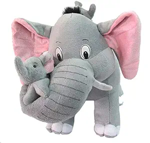 DEALS INDIA Mother Elephant with 2 Babies Soft Toy- 32 cm, Grey