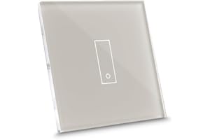 iotty E1 PLUS, Interrupteur connecté pour lumières et portails, compatible Google/Alexa/Siri/IFTTT, applis IOS/Android, plaque tactile, verre rétroéclairée, capteurs de température/luminosité, beige