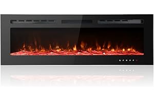 M.C.Haus Cheminée électrique Ultra-Mince, silencieuse, 12 Couleurs de Flamme Variables, encastrée dans Le Mur, sur Pied, écran Tactile en Verre et télécommande, avec Jeu de bûches et Cristal,127cm