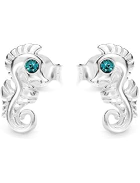 butterfly Mädchen Silber Ohrstecker Silber 925 türkis Swarovski Elements original Seepferdchen Schmuck-Beutel,...