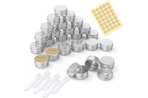 PAMIYO 24 Stücke Set Aluminium Leer Döschen kleine metalldose(Mit 2 Stücke runde Aufkleber)5ml Leere Dosen mit Schraubdeckel für lippenbalsam,Lotion,Creme,Masken,Mini-Kerzen, Kosmetik(Silber)