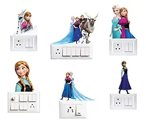 VVWV Snow Princess Team Switch Board Printed Stickers for Home Living Kids Bed Room Wall Decoration Multicolour Vinyl Stylish 3D Combo Sticker (Standard Size)