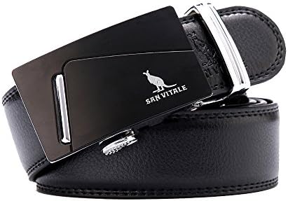 Men's Belt SAN VITALE Man Belt Designer Top Quality Casual Reversible Buckle with Automatic Ratchet Leather Belts for Men Elastic Wide Belt 35mm Wide 1 3/8" Silver Buckle Belt 130cm Plus Size