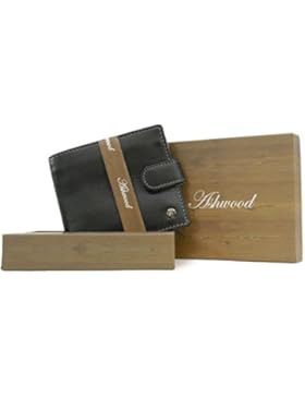 Geldbörse - Faltbrieftasche für Münzen und Scheine aus Leder von Ashwood mit Geschenkbox - GRÖßE: B: 10,5 cm,...