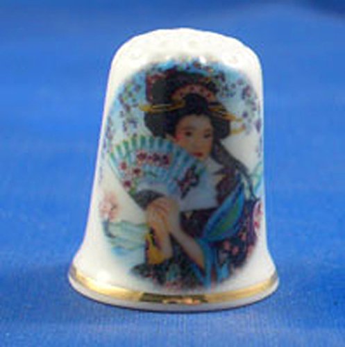 Para porcelana Coleccionable de dedal japonés mujer con ventilador