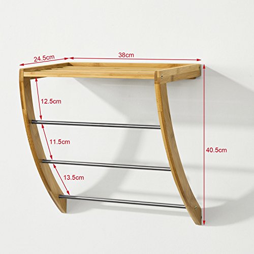 SoBuy® Wandregal,Handtuchregal,Handtuchhalter zur Wandmontage mit 3 Stangen aus Bambus, FRG47-N - 5
