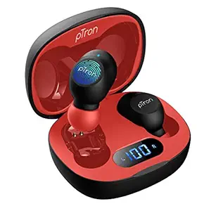 pTron Bassbuds Pro (New) in-Ear True Wireless Bluetooth 5.1 Headphones with Deep Bass, Low Latency Gaming Earphones, Touch Control, IPX4 Water/Sweat Resistance Earbuds & Built-in Mic - (Black & Red)