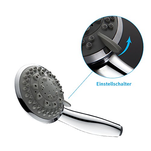 Homelody Handbrause mit 7 Strahlarten Strahlfunktionen Brausekopf Brause Wasserspar Regendusche Multifunktions Duschkopf Duschbrause Grau Verchromt - 6