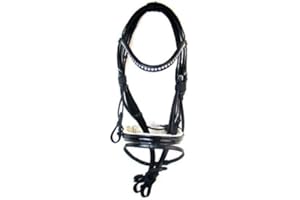 A&M REITSPORT Hochwertige Trense Amber aus Leder Schwarz/Weiß Neu incl. Zügel