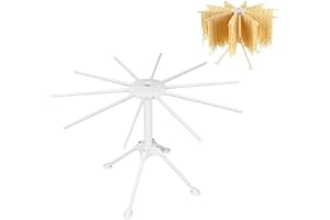 mizikuu Séchoir à pâtes Pliable, Sechoir a Pates Fraiches avec 10 Bras Extensibles Facile à Ranger Installation Rapide Nouilles Porte-séchage Compact pour Sécher Les pâtes Faites Maison, Blanc