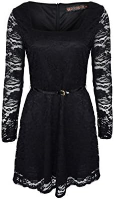 Qed Womens Long Sleeve Square Neck Lace A Line Belted Dress In Size 12
