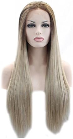 HJXJXJX Wigs European And American Women Cosplay Long Faint Golden Gradient Hand Weave Front Lace Wig