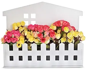 Tied Ribbons Artificial Flowers with Hut Shape Planter for Indoor Outdoor Living Room Gifts and Diwali Home Decor(30 cm X 25 cm X 15 cm, Multicolor)