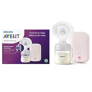 Philips Avent Electric Single Breast Pump SCF395/11, Personalised Experience, Flexible Silicone Cushion, Bottle, Natural Motion Technology, Quiet Motor, Pink, White