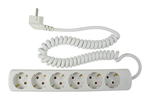 as - Schwabe 11461 6-fach-Steckdosenleiste weiß mit Spiralkabel weiß 2,5m Spiralkabel H05VV-F 3G1,5, IP20 Innenbereich