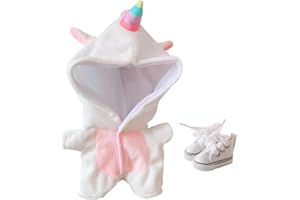 niannyyhouse Unicorn Suit 20cm(7.8in) Plush Doll Clothes Onesies Shoes 2-Piece Set White Pajamas (White)